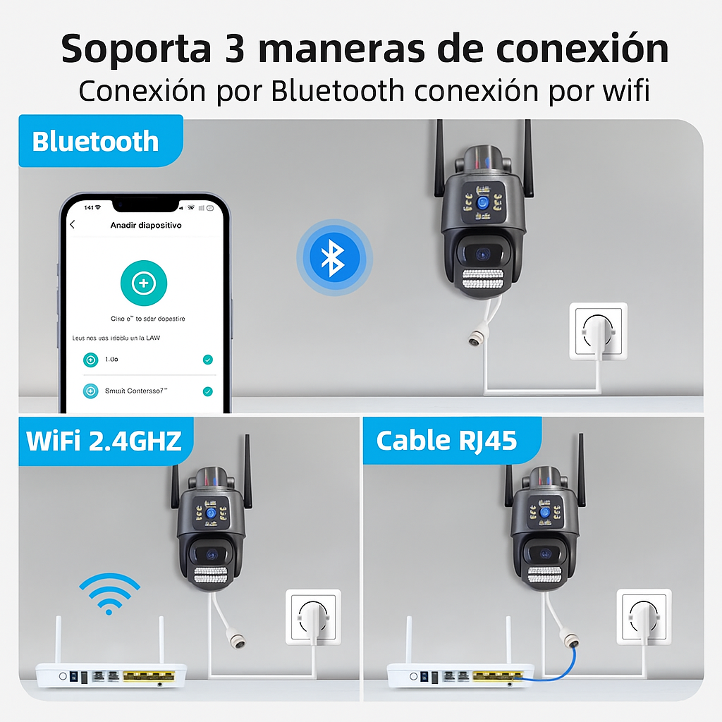 🛡️📹 Cámara Exterior Doble Lente 360° | ¡Vigila Tu Espacio Día y Noche!