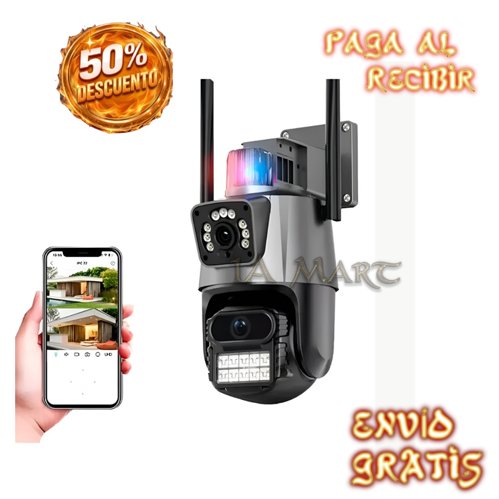 🛡️📹 Cámara Exterior Doble Lente 360° | ¡Vigila Tu Espacio Día y Noche!